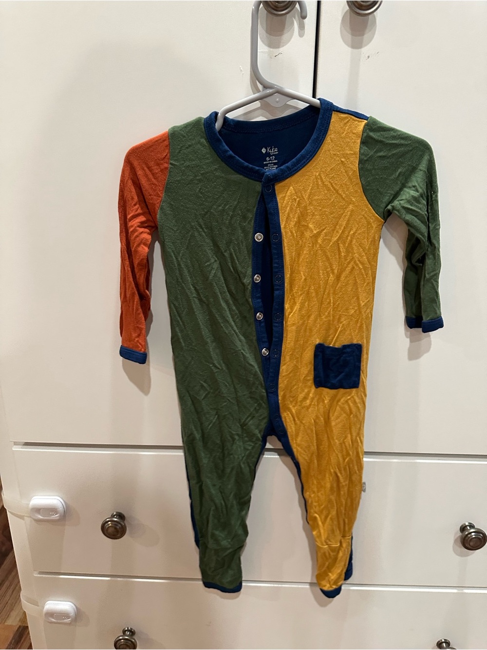 Kyte BABY Colorblock Footie in Green, Yellow, Orange